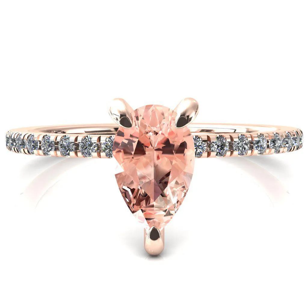 Mayeli Pear Champagne Sapphire 3 Claw Prong Micro Pave Diamond Sides Engagement Ring