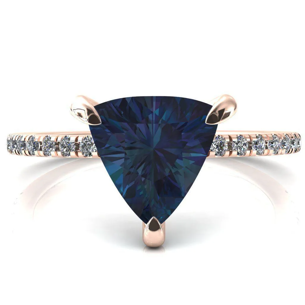 Mayeli Trillion Alexandrite 3 Claw Prong Micro Pave Diamond Sides Engagement Ring
