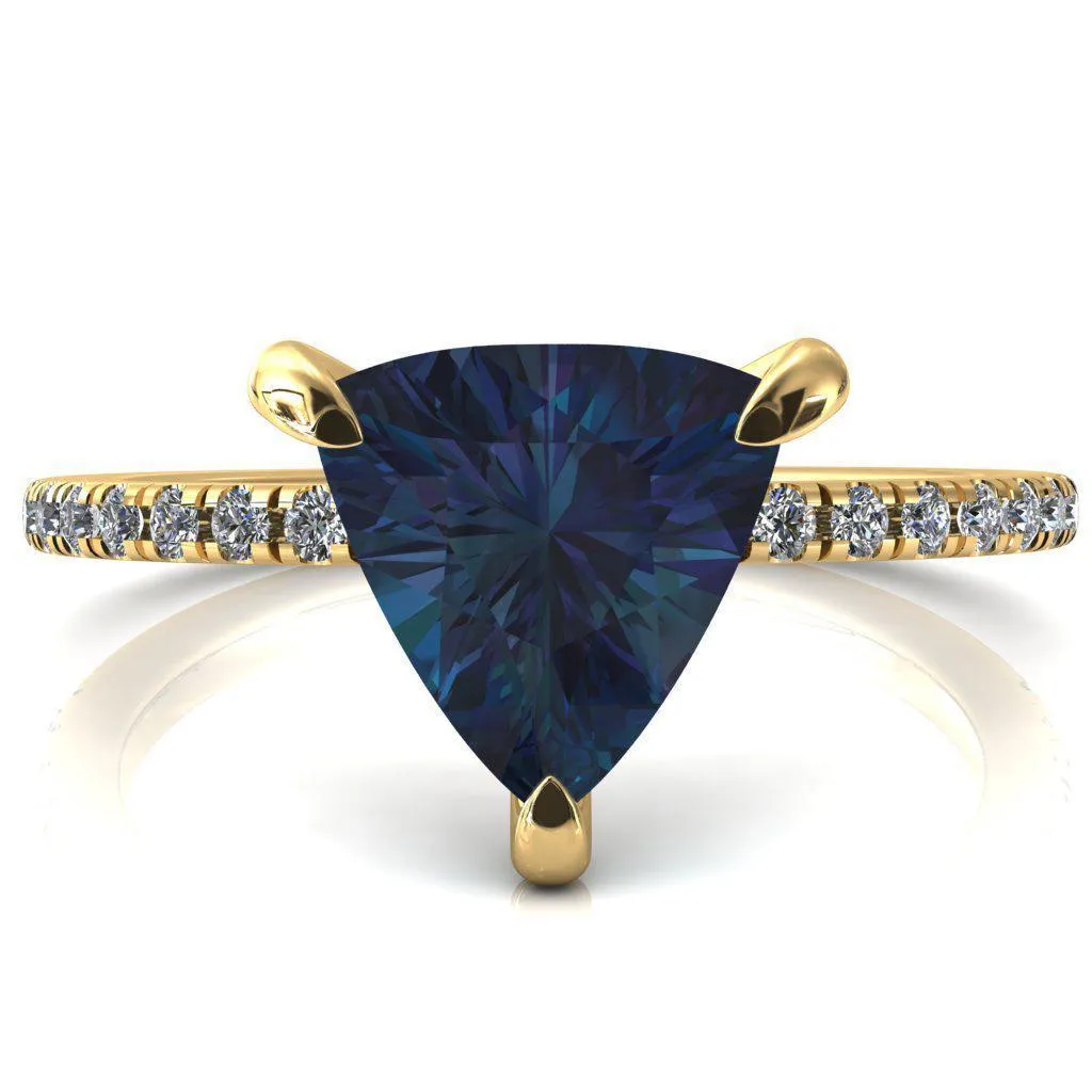 Mayeli Trillion Alexandrite 3 Claw Prong Micro Pave Diamond Sides Engagement Ring