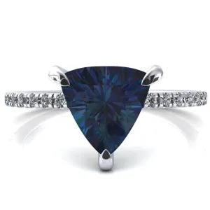 Mayeli Trillion Alexandrite 3 Claw Prong Micro Pave Diamond Sides Engagement Ring