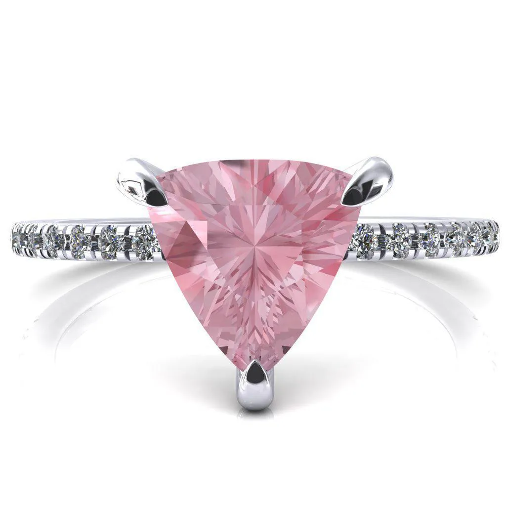 Mayeli Trillion Pink Sapphire 3 Claw Prong Micro Pave Diamond Sides Engagement Ring