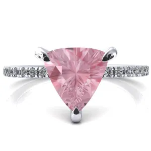 Mayeli Trillion Pink Sapphire 3 Claw Prong Micro Pave Diamond Sides Engagement Ring