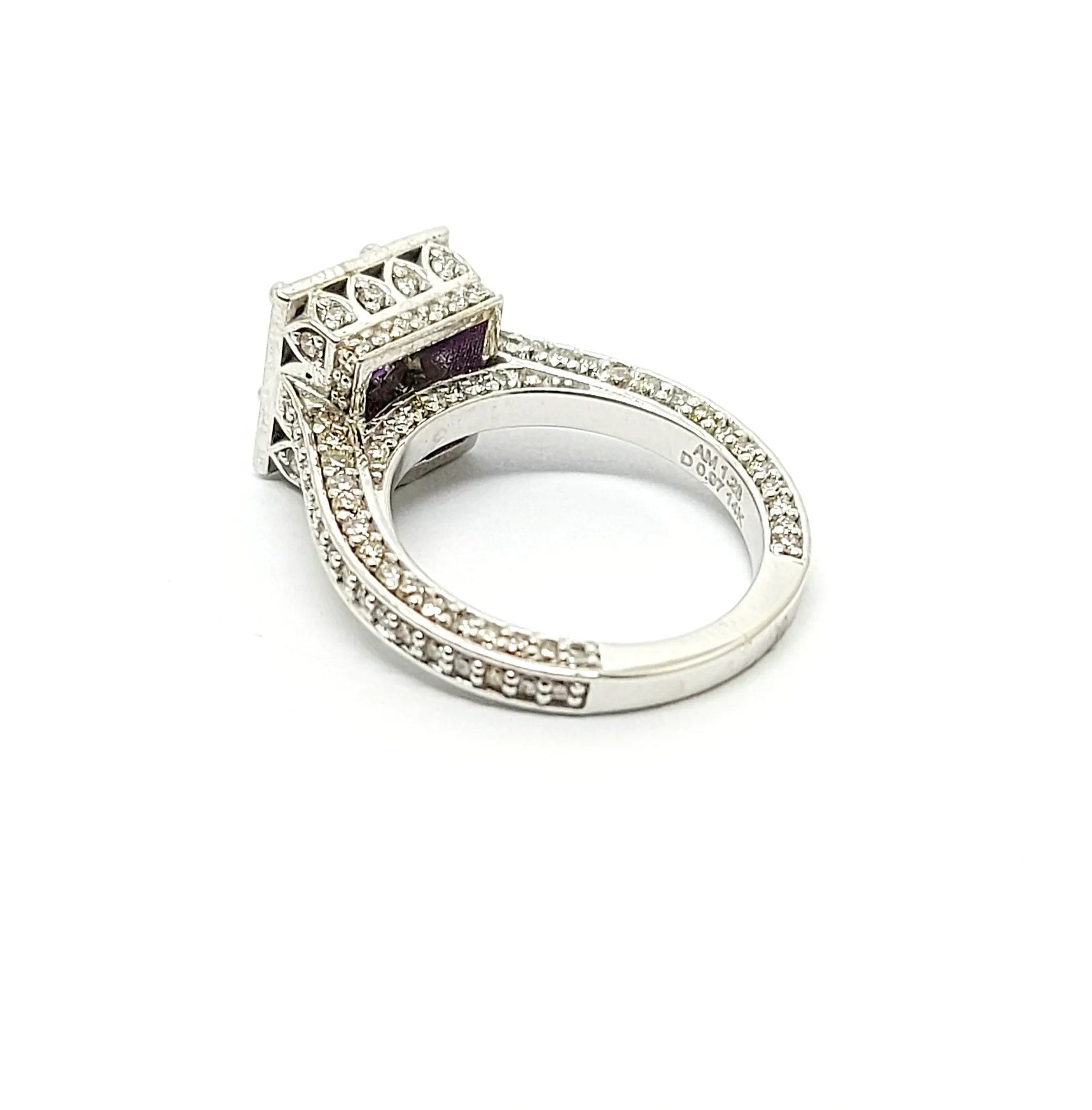 Micropavé  Hidden Halo Ring with Princess cut Amethyst and Diamond