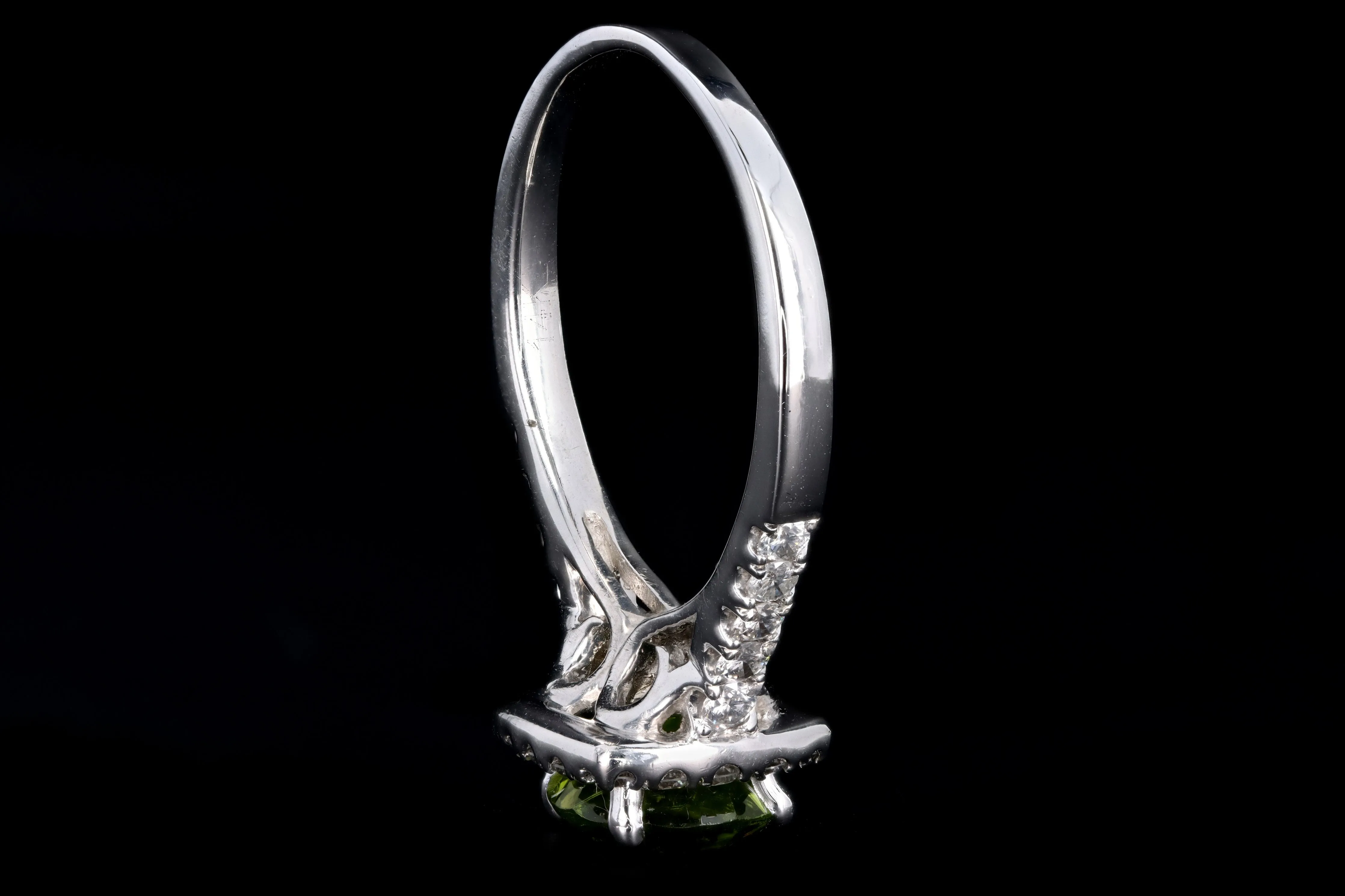 Modern 14K White Gold 1.87 Carat Peridot & Diamond Halo Ring