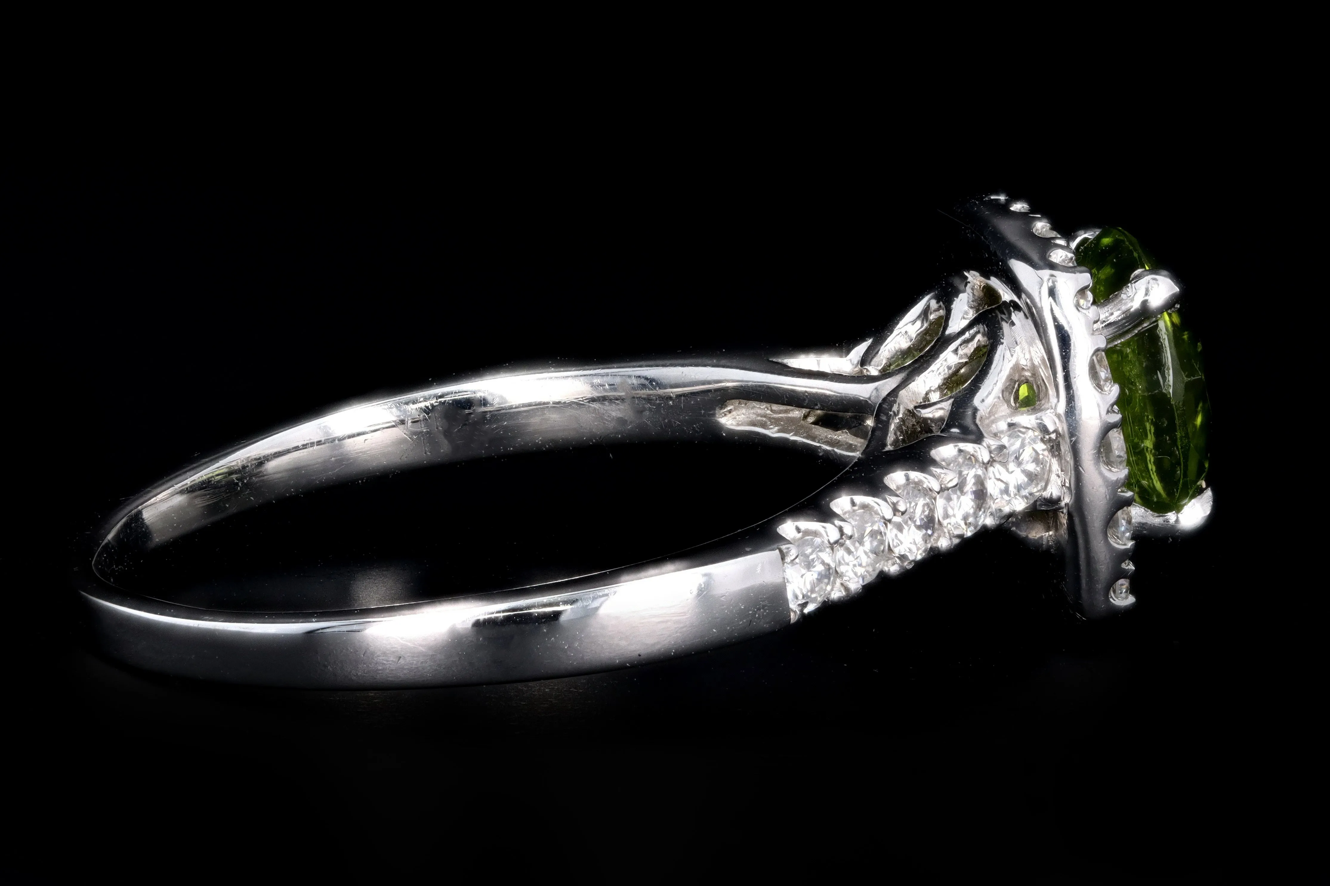 Modern 14K White Gold 1.87 Carat Peridot & Diamond Halo Ring