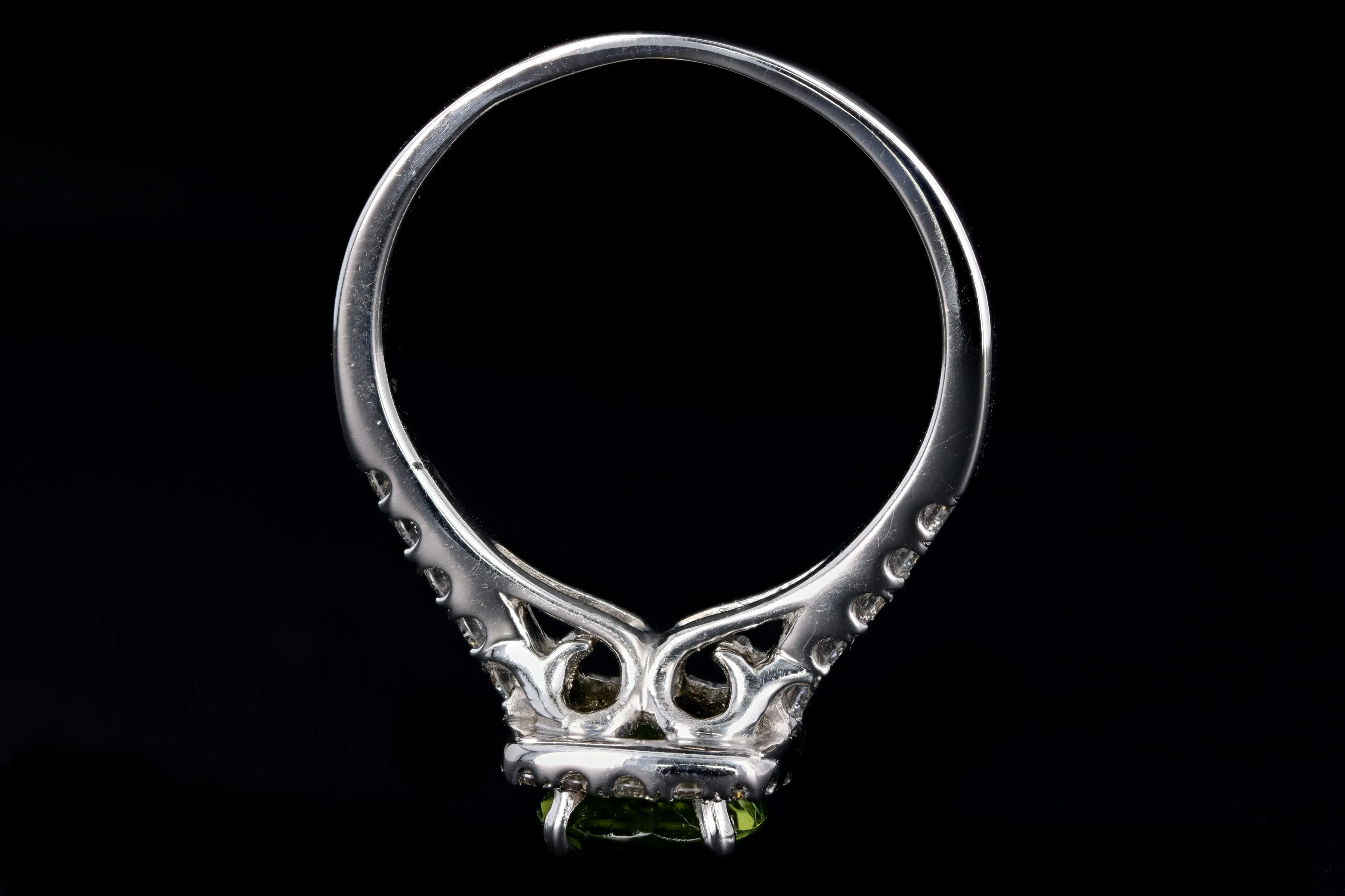 Modern 14K White Gold 1.87 Carat Peridot & Diamond Halo Ring