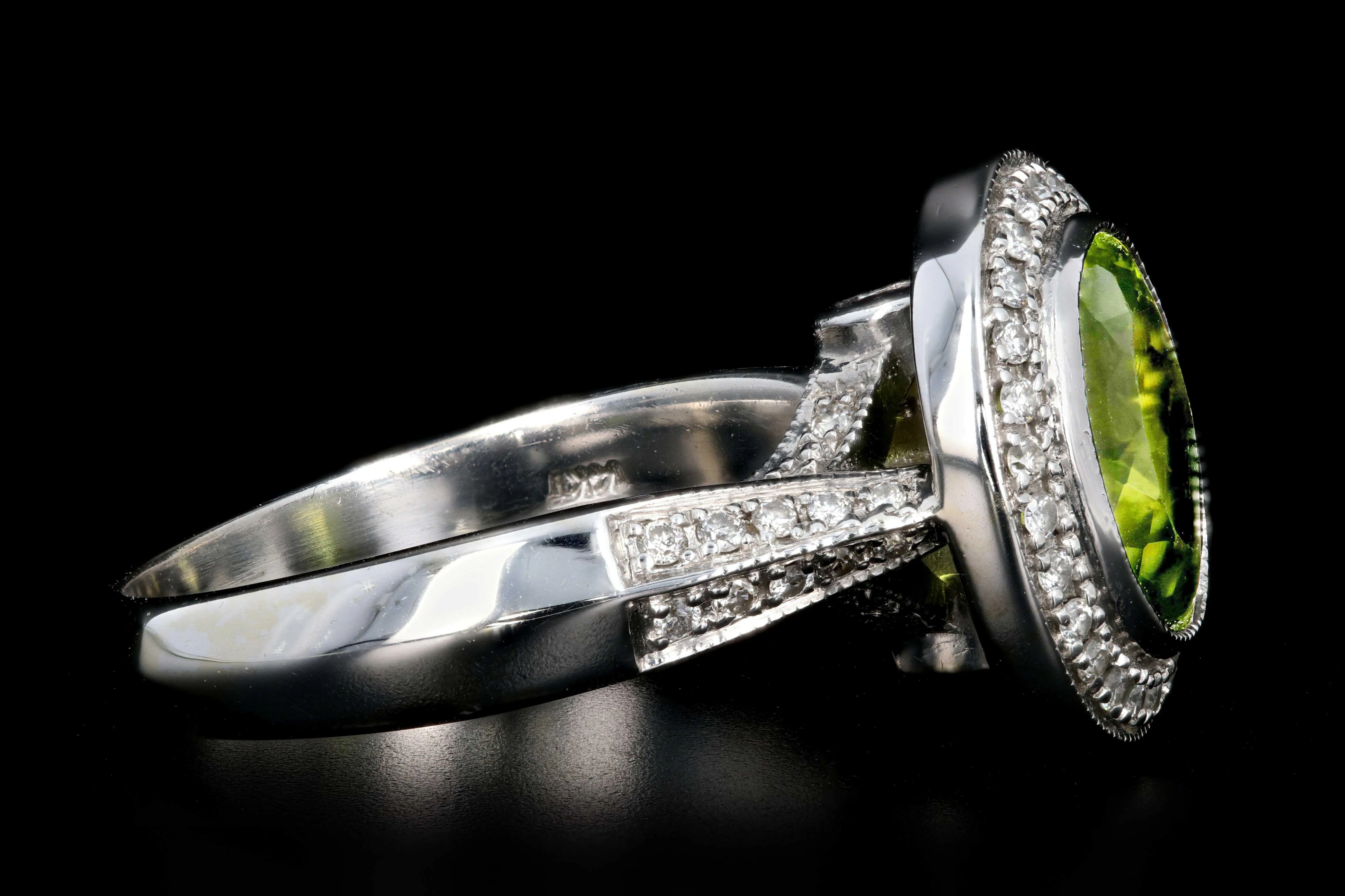 Modern 14K White Gold 3CT Peridot, Amethyst, and Diamond Ring