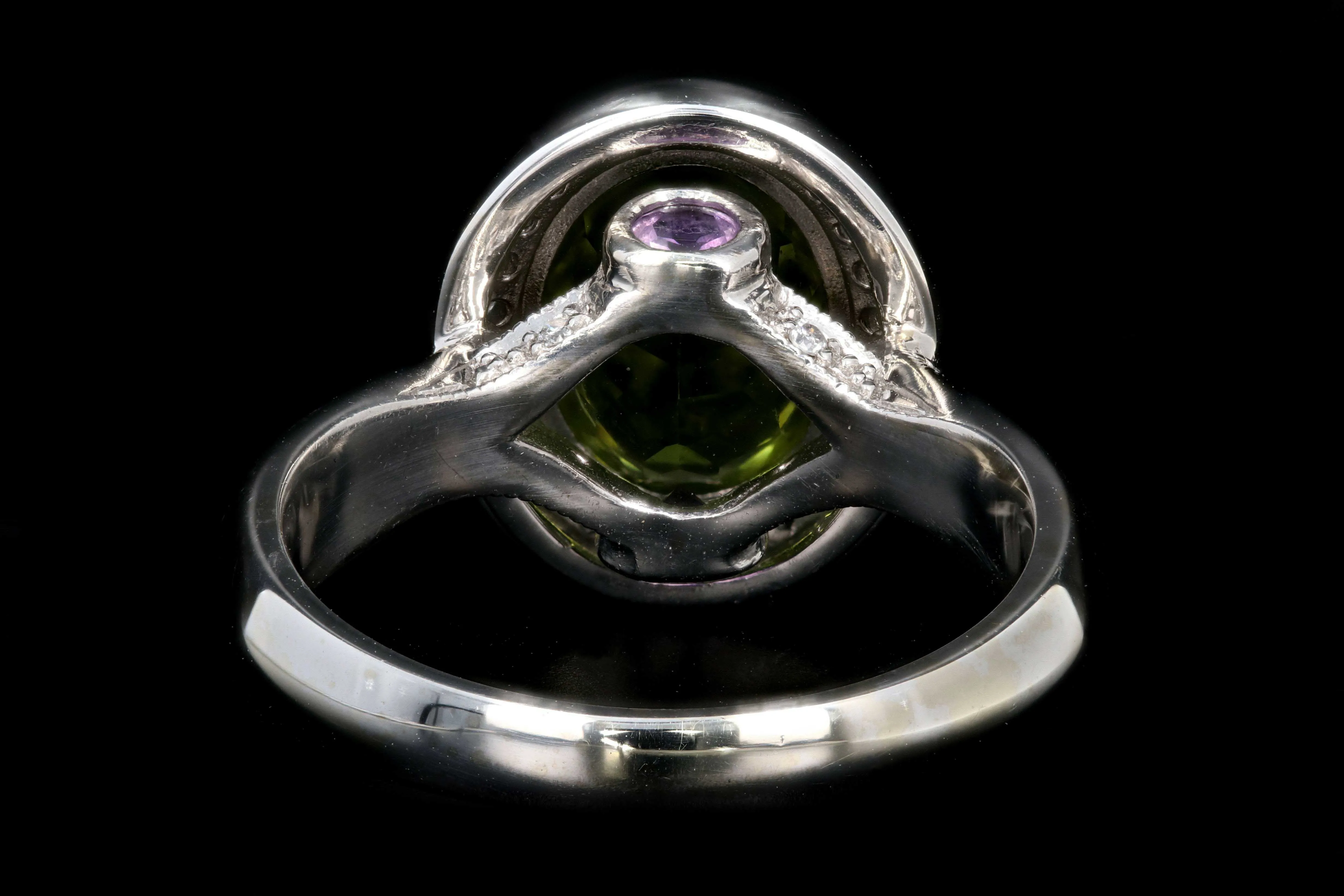 Modern 14K White Gold 3CT Peridot, Amethyst, and Diamond Ring