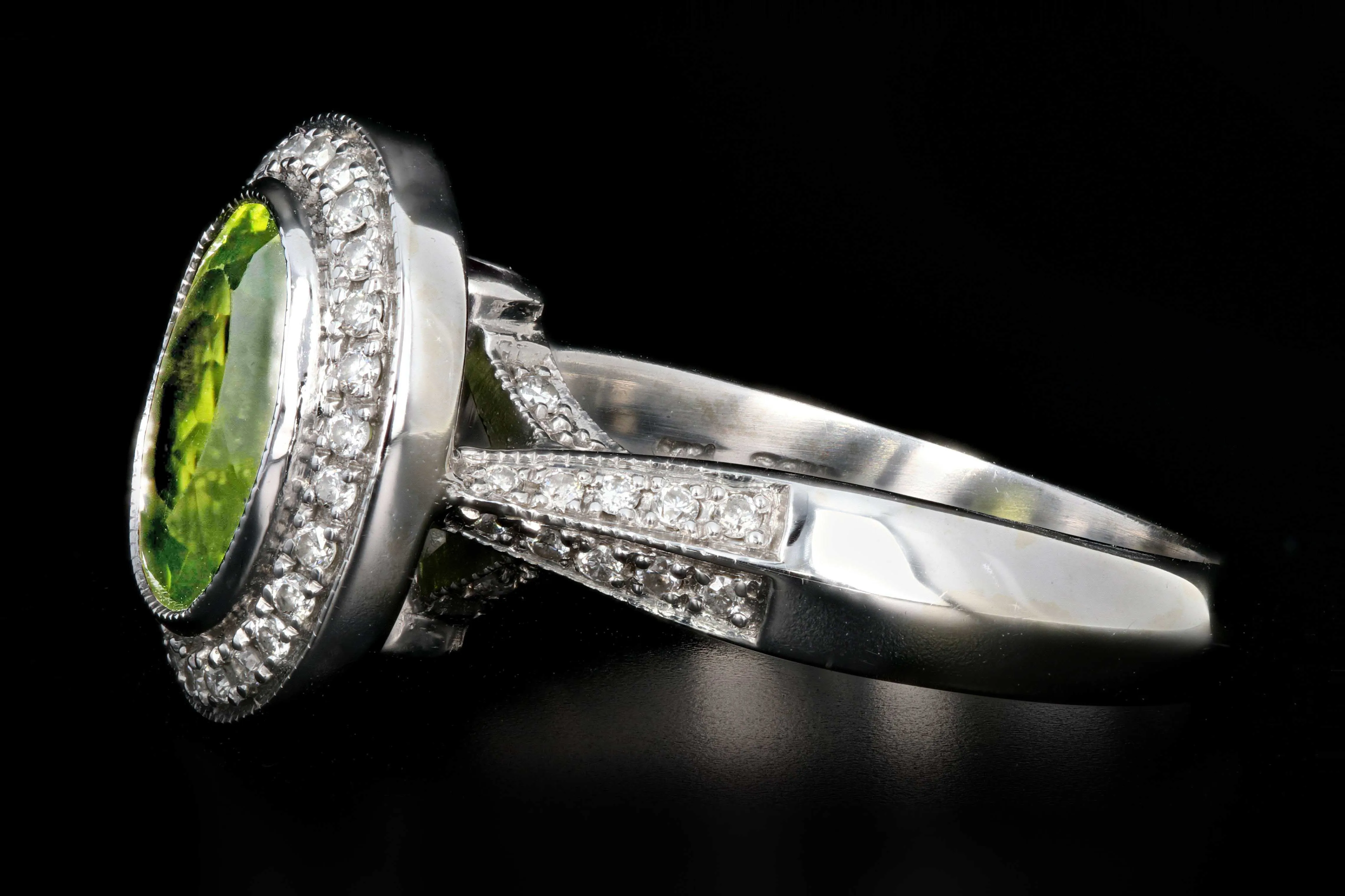 Modern 14K White Gold 3CT Peridot, Amethyst, and Diamond Ring