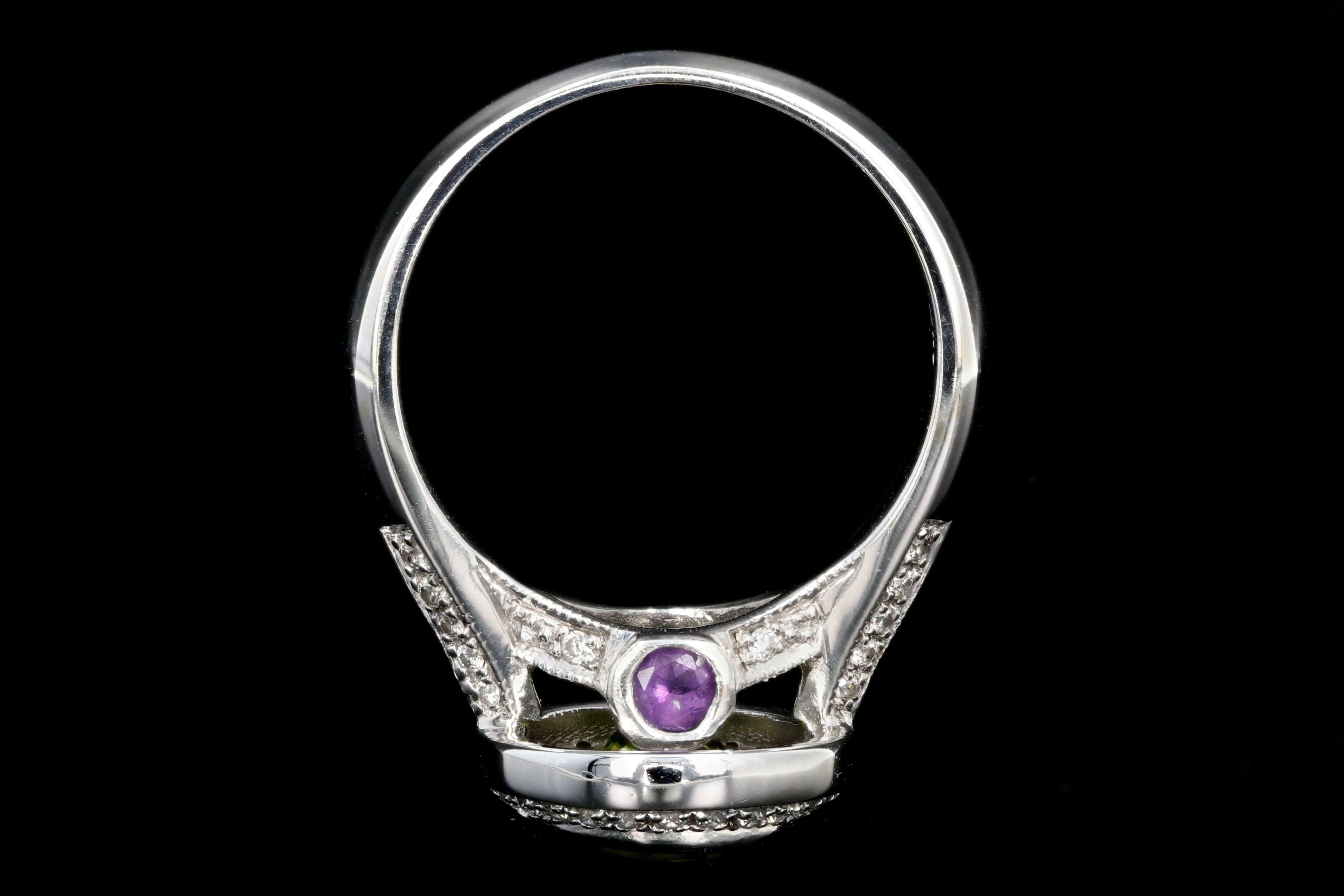 Modern 14K White Gold 3CT Peridot, Amethyst, and Diamond Ring