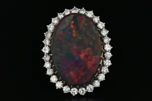Modern 14K White Gold Australian Black Opal Doublet and Diamond Ring