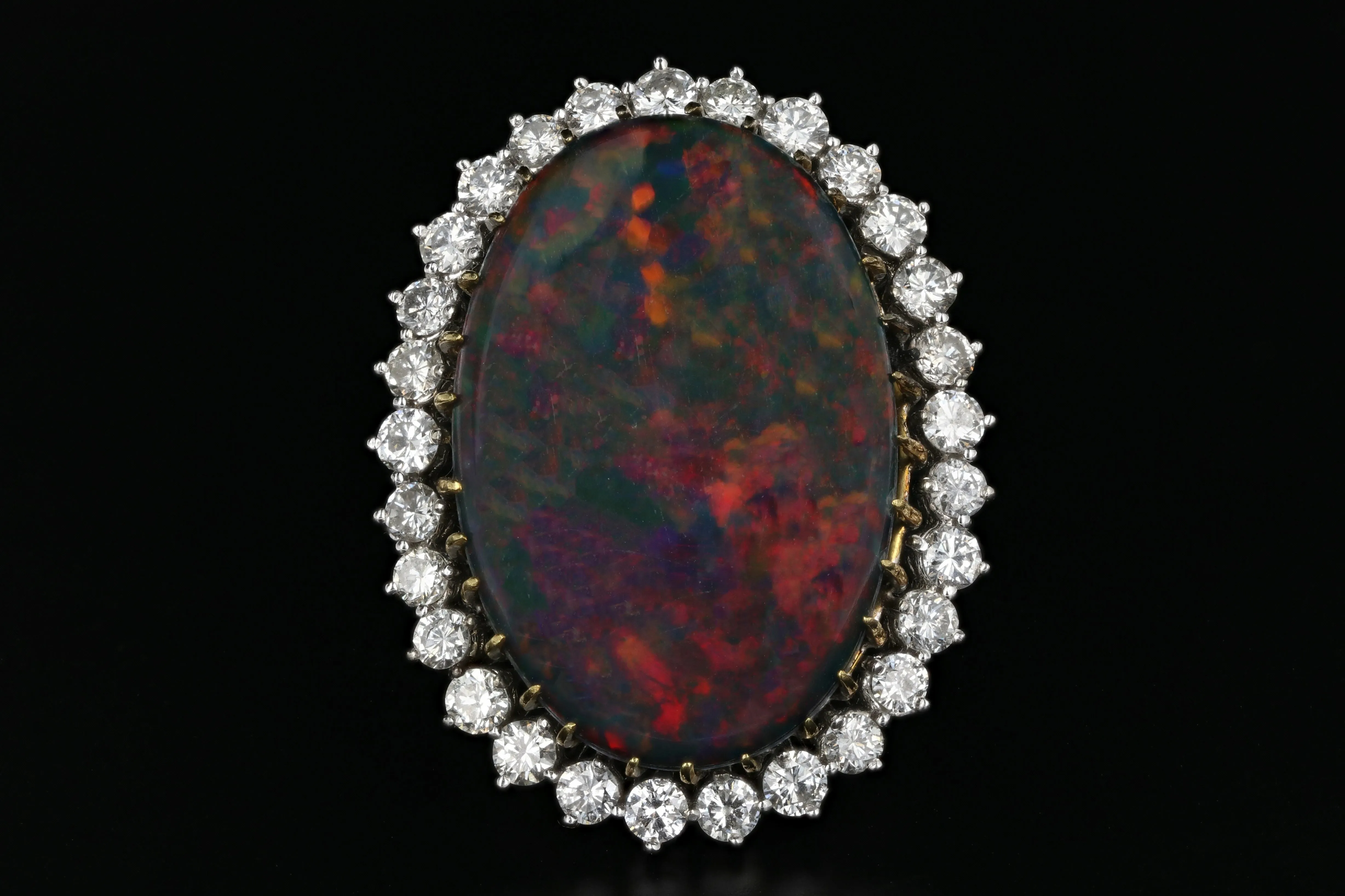 Modern 14K White Gold Australian Black Opal Doublet and Diamond Ring