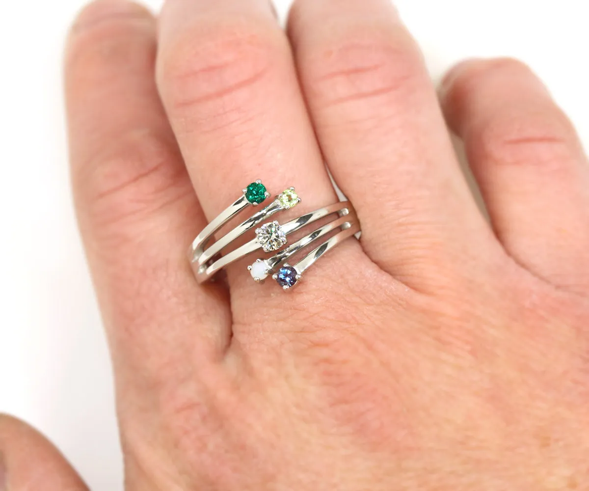 Modern Twist Multirow Mothers Family Birthstone Ring
