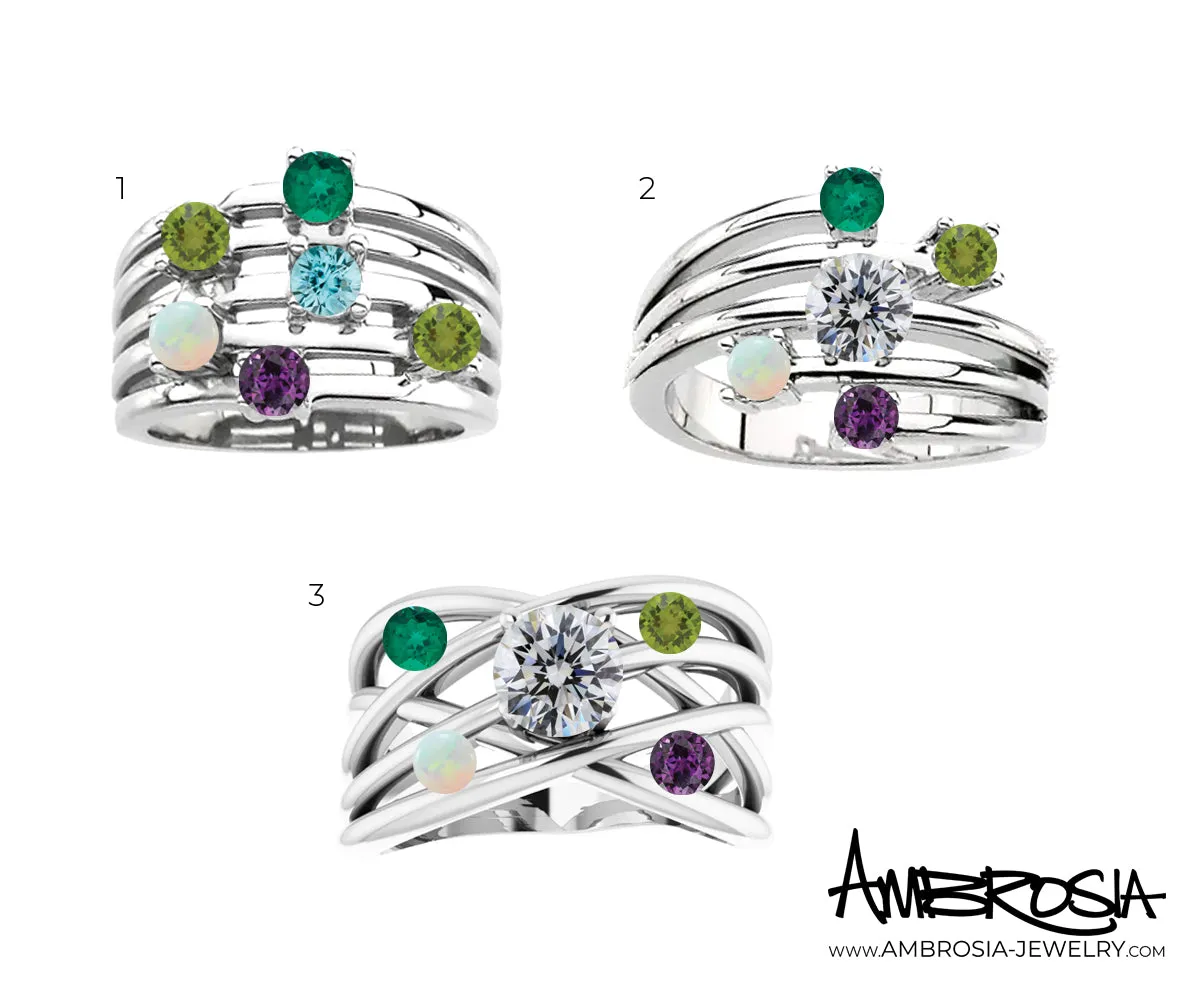Modern Twist Multirow Mothers Family Birthstone Ring