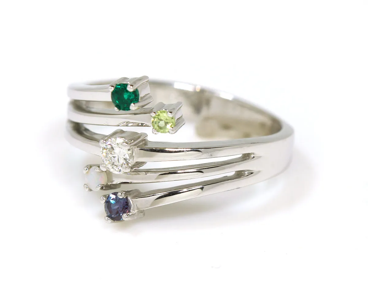 Modern Twist Multirow Mothers Family Birthstone Ring