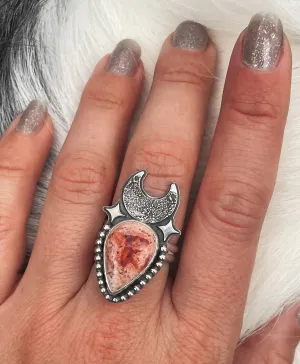 Moondusted Fire Opal Ring - Size 8