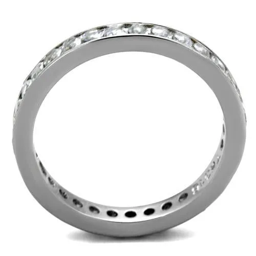 MT 3432 - High polished (no plating) Stainless Steel Ring Eternity Round-cut  Band - Wedding Band Solid April Birthstone
