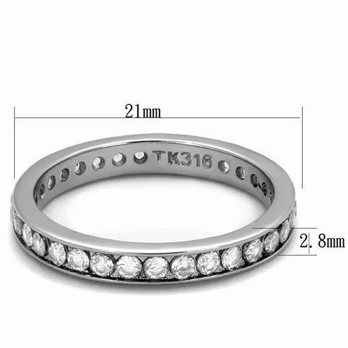 MT 3432 - High polished (no plating) Stainless Steel Ring Eternity Round-cut  Band - Wedding Band Solid April Birthstone
