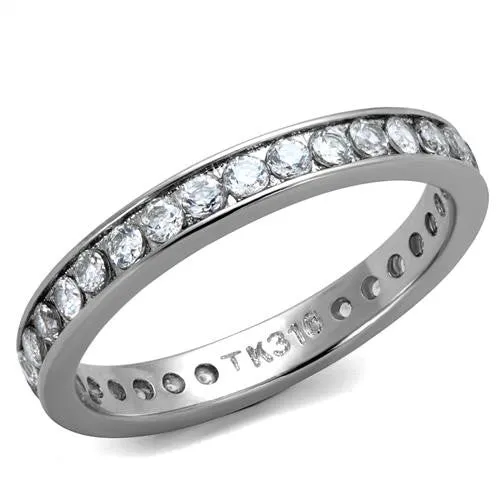 MT 3432 - High polished (no plating) Stainless Steel Ring Eternity Round-cut  Band - Wedding Band Solid April Birthstone