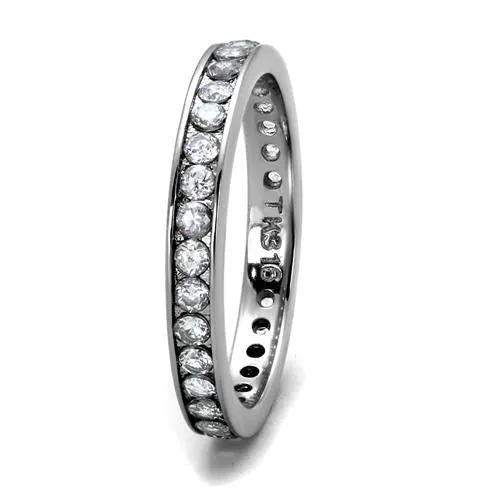 MT 3432 - High polished (no plating) Stainless Steel Ring Eternity Round-cut  Band - Wedding Band Solid April Birthstone