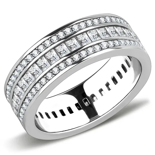 MT 5343 - Baguette and Round Cut Clear Triple Eternity Band - Antique - Newest - April Birthstone