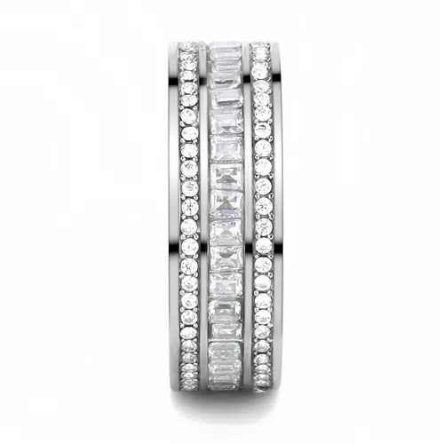 MT 5343 - Baguette and Round Cut Clear Triple Eternity Band - Antique - Newest - April Birthstone