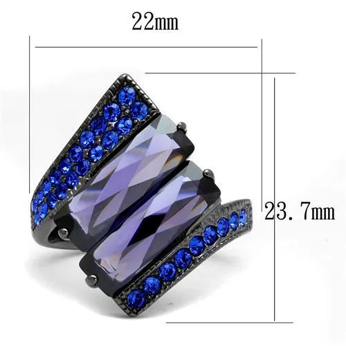 MT 6992 - IP Light Black (IP Gun) Stainless Steel Ring Exquisite Purple and Blue - February Birthstone  June Birthstone - Checkerboard Faceting