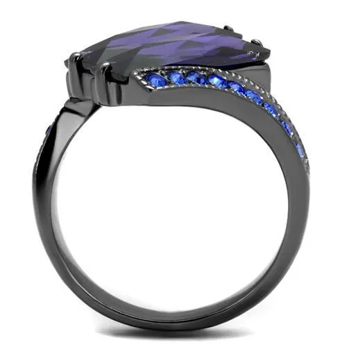 MT 6992 - IP Light Black (IP Gun) Stainless Steel Ring Exquisite Purple and Blue - February Birthstone  June Birthstone - Checkerboard Faceting
