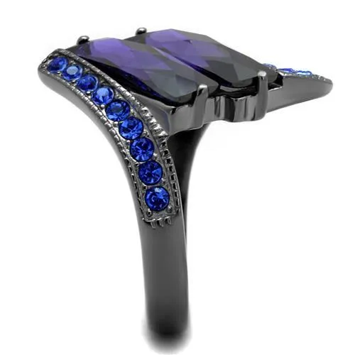 MT 6992 - IP Light Black (IP Gun) Stainless Steel Ring Exquisite Purple and Blue - February Birthstone  June Birthstone - Checkerboard Faceting