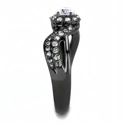 MT 8443 Round -Cut Center Crystal Three Band Intertwining Band - Halo Design -Travel Jewelry - Newest