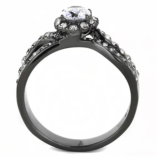MT 8443 Round -Cut Center Crystal Three Band Intertwining Band - Halo Design -Travel Jewelry - Newest