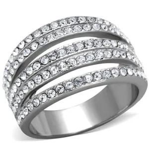 MT 9202 - Dome Ring Stainless Steel Bezel Set Newest Style April Birthstone