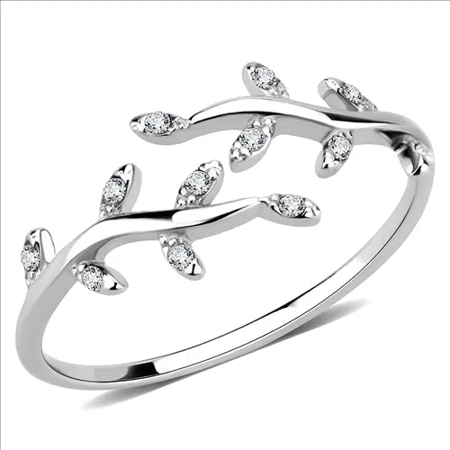 MT ad 662 - High polished (no plating) Stainless Steel Ring -Crystal Olive Leaves Replica Ring - Newest Items - April Birthstone