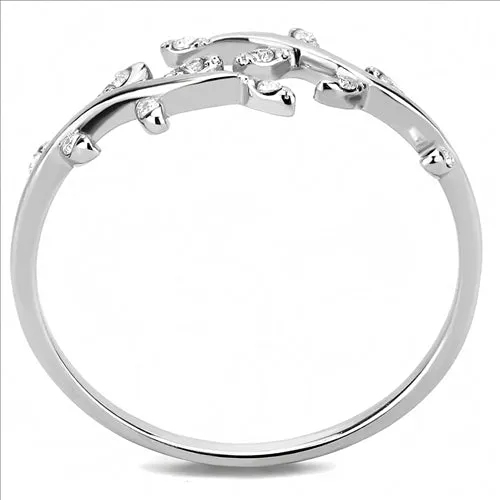 MT ad 662 - High polished (no plating) Stainless Steel Ring -Crystal Olive Leaves Replica Ring - Newest Items - April Birthstone