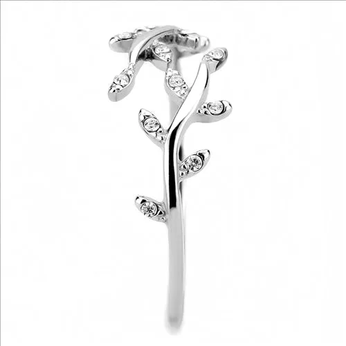 MT ad 662 - High polished (no plating) Stainless Steel Ring -Crystal Olive Leaves Replica Ring - Newest Items - April Birthstone
