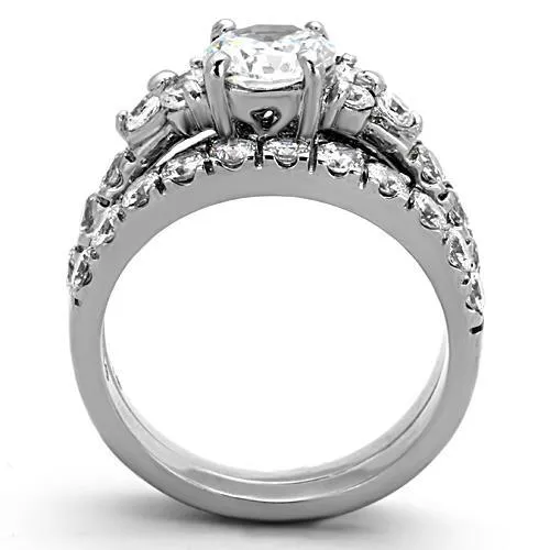 MT1331 - 1 Wedding Set -Stainless Steel Clear April Birthstone