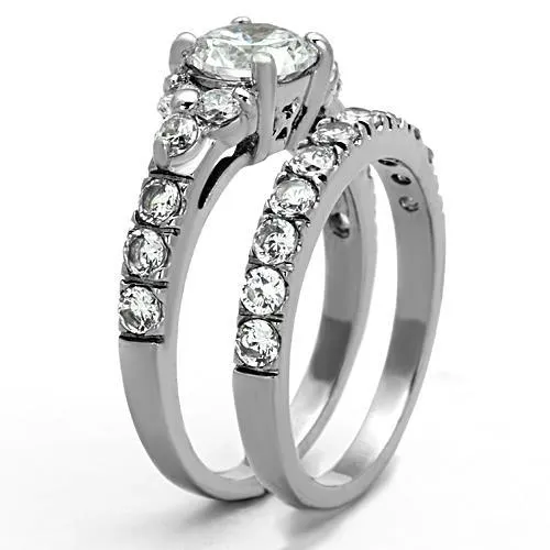MT1331 - 1 Wedding Set -Stainless Steel Clear April Birthstone
