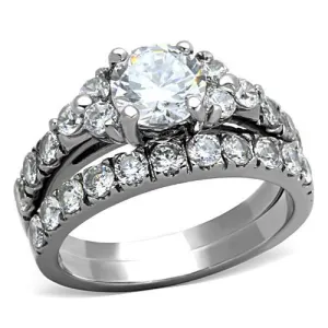 MT1331 - 1 Wedding Set -Stainless Steel Clear April Birthstone