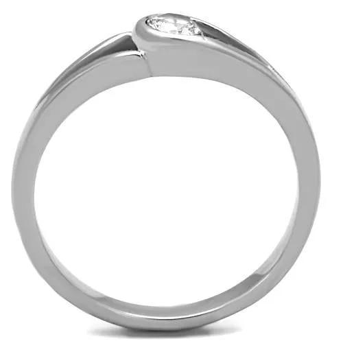 MT1851 -  Adorable Stainless Steel Clear Crystal set in unique Style Minimalist Newest - April Birthstone