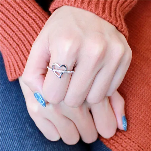MT461 - Heart Ring with Band Pave Crystals Newest