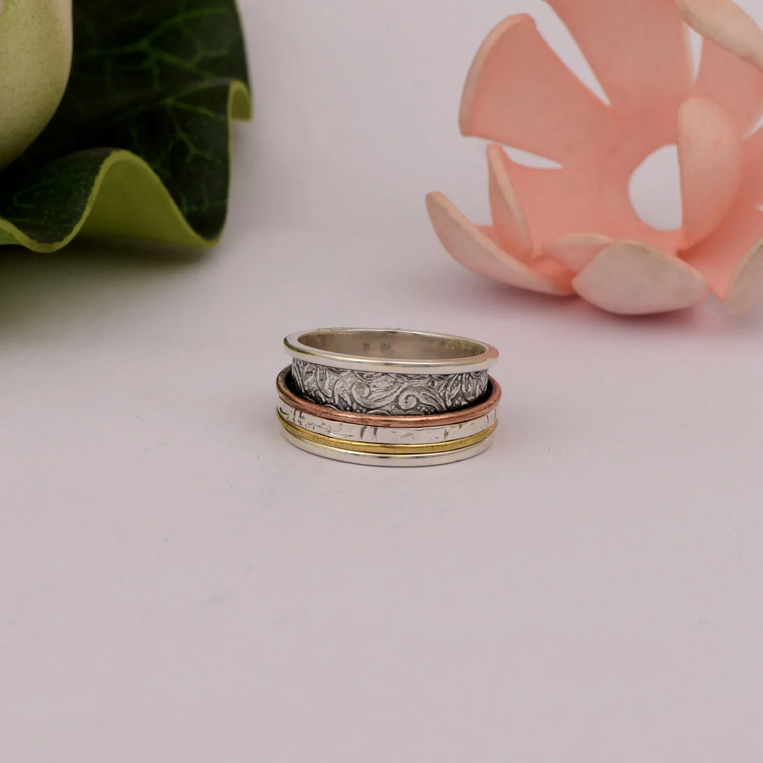 Multi Band Engraved Fidget Spinner Ring
