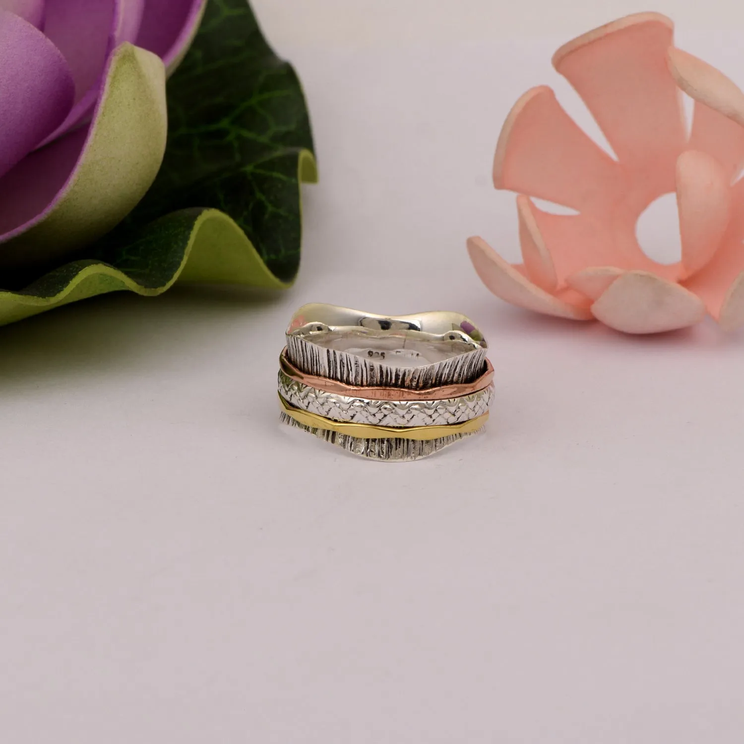 Multi Band Engraved Meditation Spinner Ring