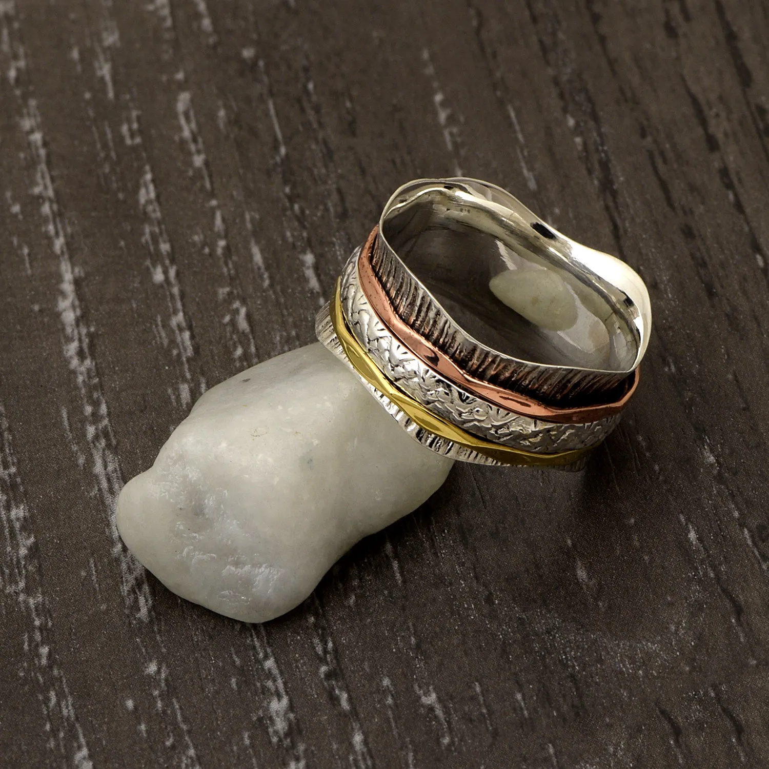 Multi Band Engraved Meditation Spinner Ring