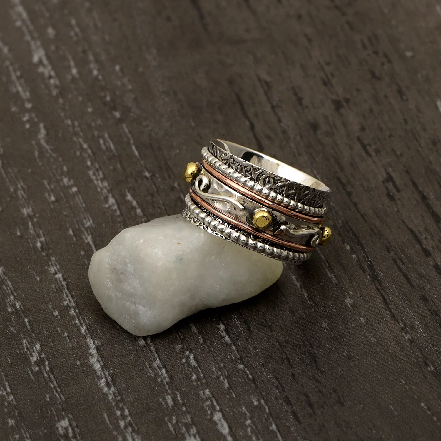 Multi Band Engrvaed Spinner Ring