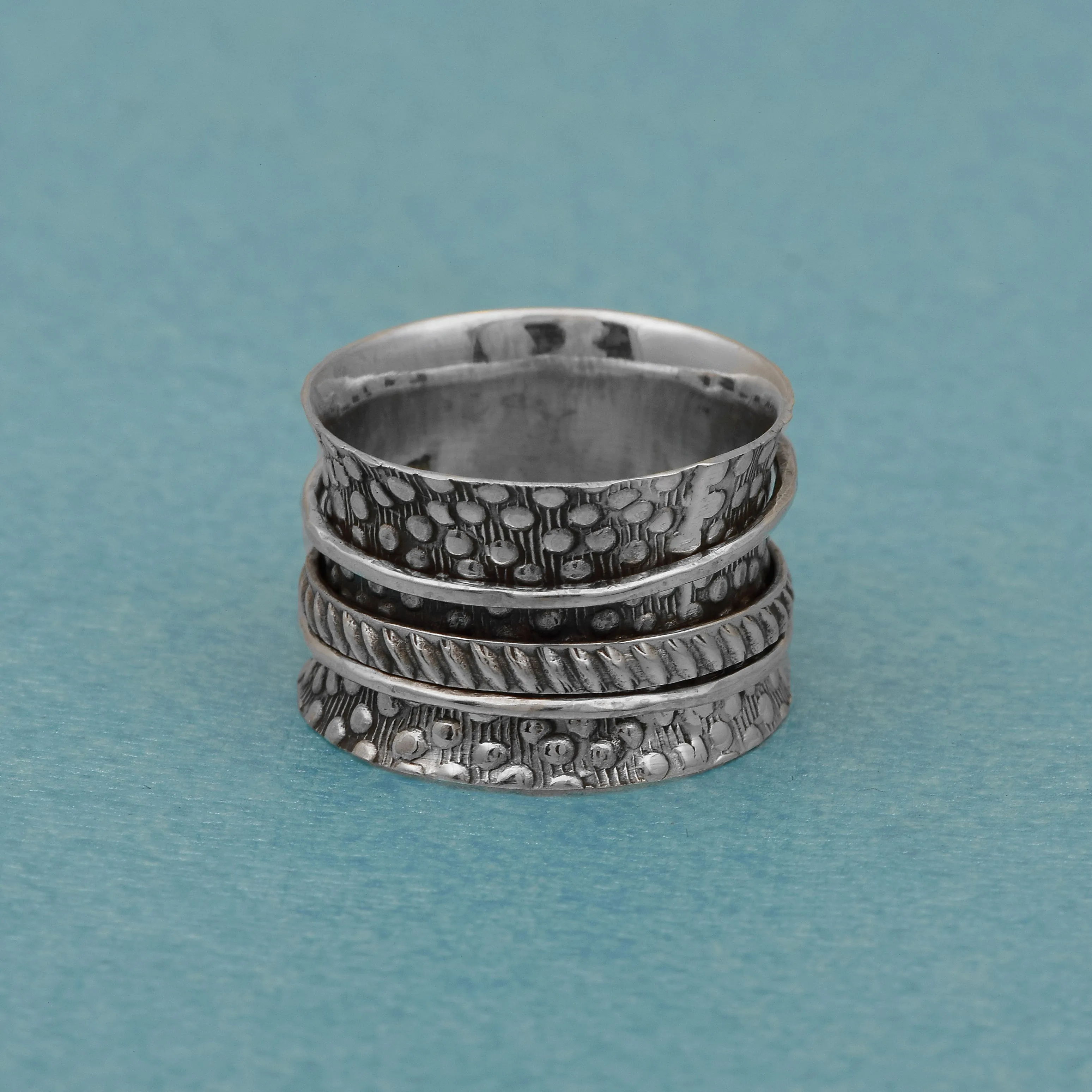 Multi Banded Engraved Spinner Ring