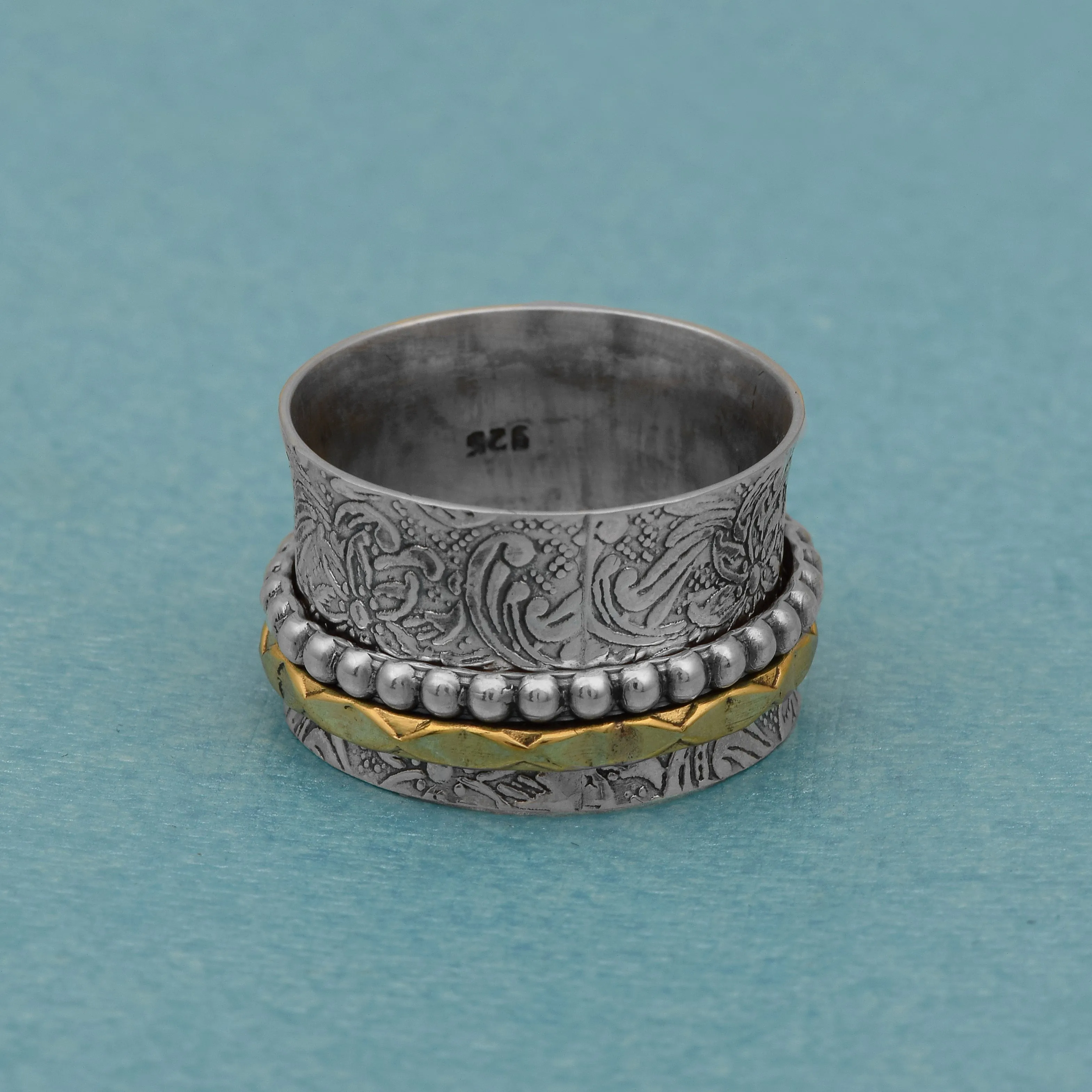 Multi Banded Engraved Spinner Ring