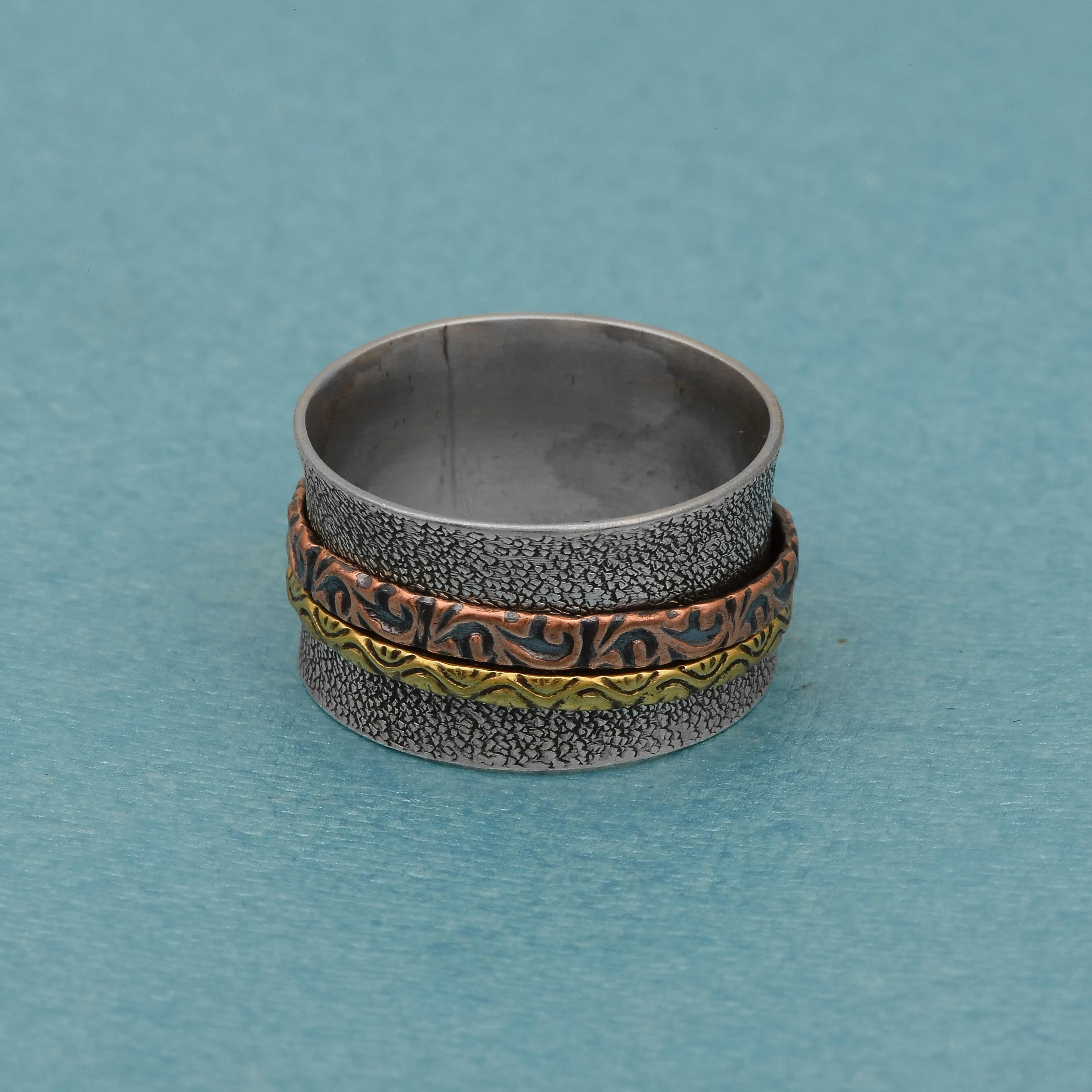 Multi Banded Engraved Spinner Ring