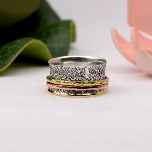 Multi Color Band Engraved Meditation Spinner Ring