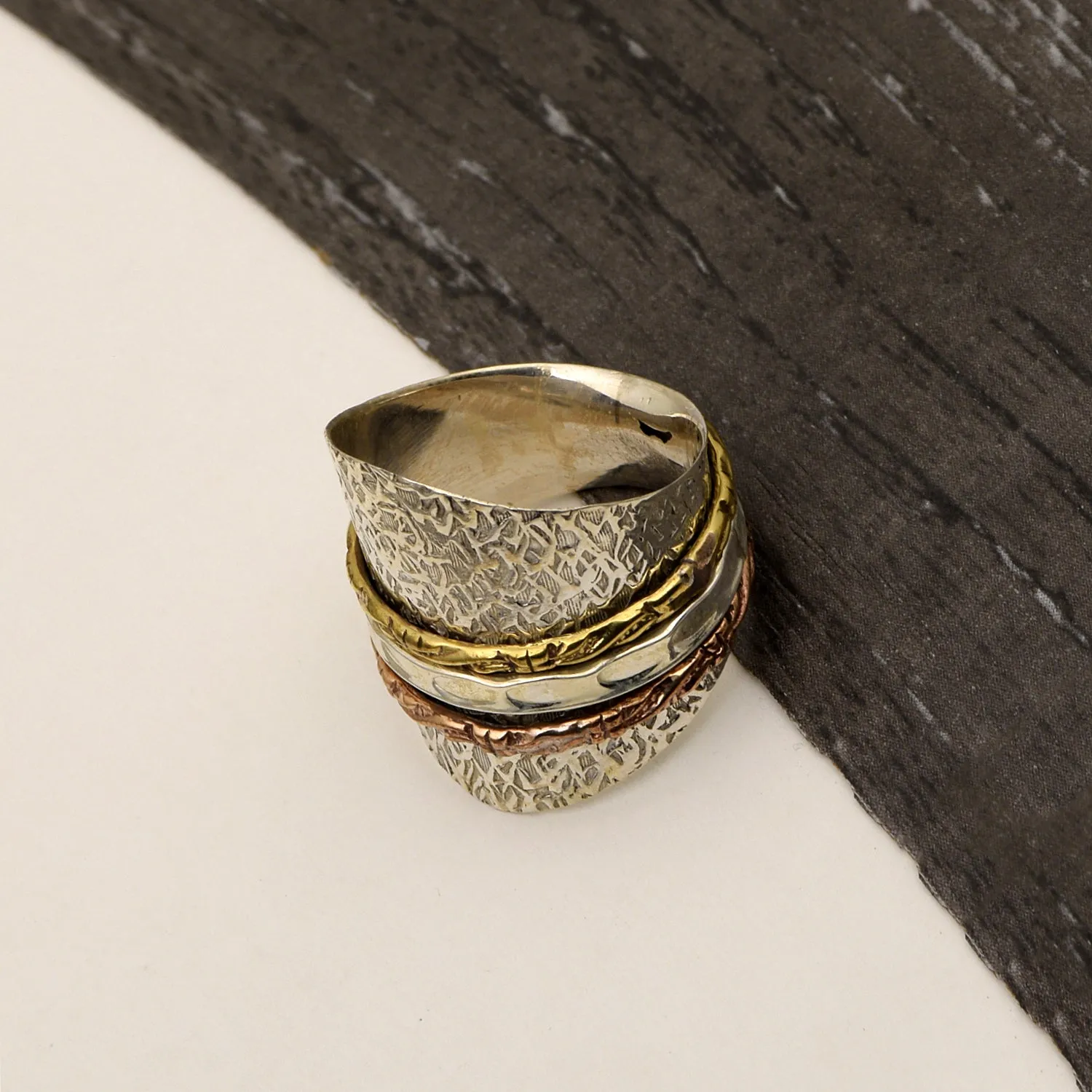 Multi Color Band Engraved Meditation Spinner Ring