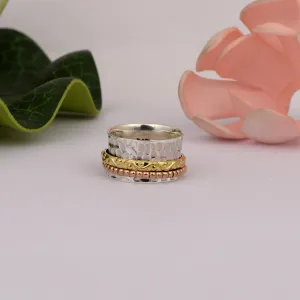 Multi Color Band Engraved Meditation Spinner Ring